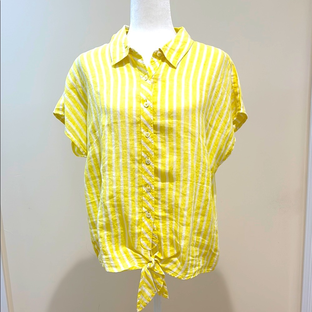 Talbots Striped Linen Tie-Front Blouse